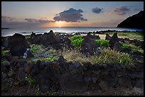 Heiau at sunrise near Makapuu Beach. Oahu island, Hawaii, USA