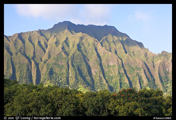 Fluted mountains, Koolau range, early morning. Oahu island, Hawaii, USA (color)