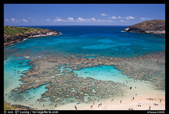 Hanauma Bay with people in water. Oahu island, Hawaii, USA (color)