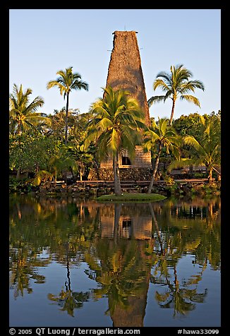 Fijian Bure Kalou, sprit house with high-reaching roof. Polynesian Cultural Center, Oahu island, Hawaii, USA