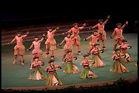 Hawaiian dancers on stage. Polynesian Cultural Center, Oahu island, Hawaii, USA