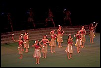 Dance Performance by Maori women. Polynesian Cultural Center, Oahu island, Hawaii, USA (color)