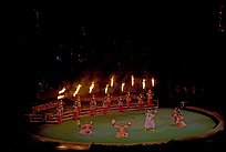 Wedding procession led by torch bearers performed by Tahitian dancers. Polynesian Cultural Center, Oahu island, Hawaii, USA ( color)