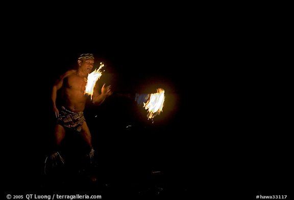 Traditional Samoan fireknife dance. Polynesian Cultural Center, Oahu island, Hawaii, USA