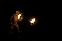 Traditional Samoan fireknife dance. Polynesian Cultural Center, Oahu island, Hawaii, USA