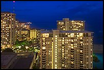 High-rise hotels at dusk. Waikiki, Honolulu, Oahu island, Hawaii, USA