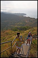 Tourists take a photo on the last steps of the Diamond Head crater summit trail. Oahu island, Hawaii, USA ( color)