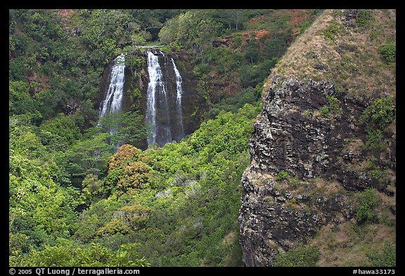 Opaekaa Falls and cliff. Kauai island, Hawaii, USA