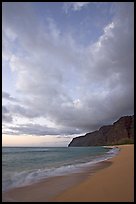 Polihale Beach and Na Pali cliffs,  dusk. Kauai island, Hawaii, USA