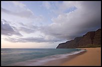Polihale Beach and Na Pali cliffs,  dusk. Kauai island, Hawaii, USA (color)
