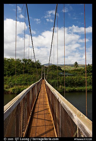 Wooden swinging bridge, Hanapepe. Kauai island, Hawaii, USA