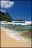 Tunnels (Makua) Beach and Bali Hai Peak. North shore, Kauai island, Hawaii, USA ( color)