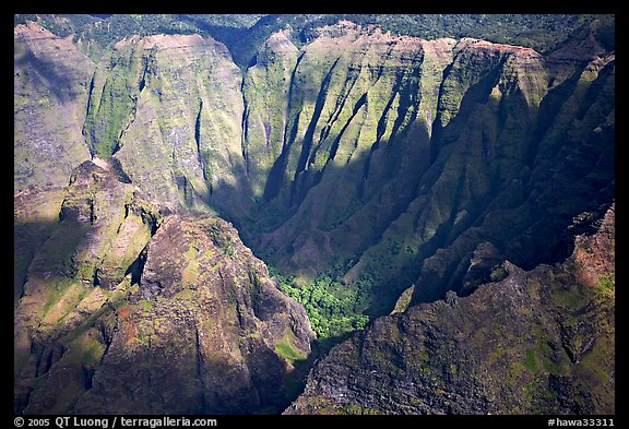 Aerial view of a crater, Na Pali Coast. Kauai island, Hawaii, USA (color)