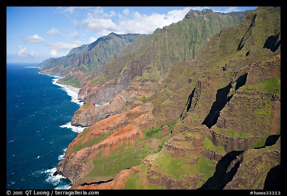 Aerial view of coastline, Na Pali Coast. Kauai island, Hawaii, USA