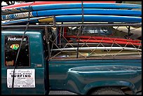Pick-up truck loaded with surfboards, Hanalei. Kauai island, Hawaii, USA ( color)