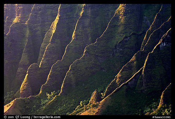 Ridges, Kalalau Valley, sunset. Kauai island, Hawaii, USA
