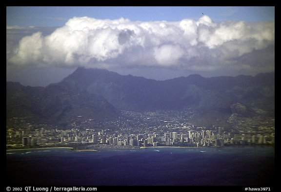 Aerial view. Waikiki, Honolulu, Oahu island, Hawaii, USA