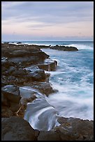 Surf and volcanic shore at sunset, South Point. Big Island, Hawaii, USA ( color)