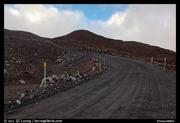 Unpaved road and volcanic landscape. Mauna Kea, Big Island, Hawaii, USA (color)