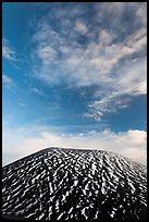Snowy cinder cone and clouds. Mauna Kea, Big Island, Hawaii, USA (color)