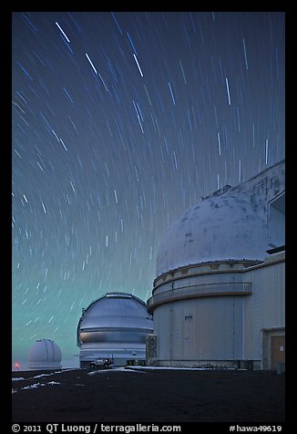 Telescopes and star trails. Mauna Kea, Big Island, Hawaii, USA