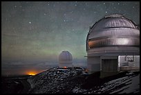 Telescopes and stars at night. Mauna Kea, Big Island, Hawaii, USA (color)