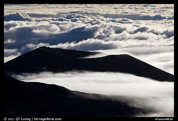 Dark ridges and clouds from above. Mauna Kea, Big Island, Hawaii, USA (color)