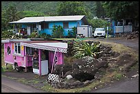 Souvenir stand and houses, Kahakuloa. Maui, Hawaii, USA ( color)