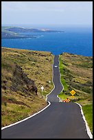 One-lane road overlooking ocean. Maui, Hawaii, USA (color)