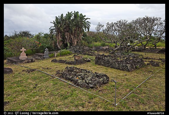 Graves made of lava rocks, Kaupo cemetery. Maui, Hawaii, USA