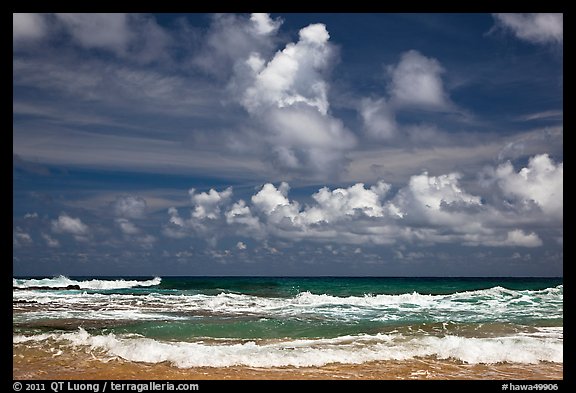 Surf and clouds near Kilauea Point. Kauai island, Hawaii, USA (color)