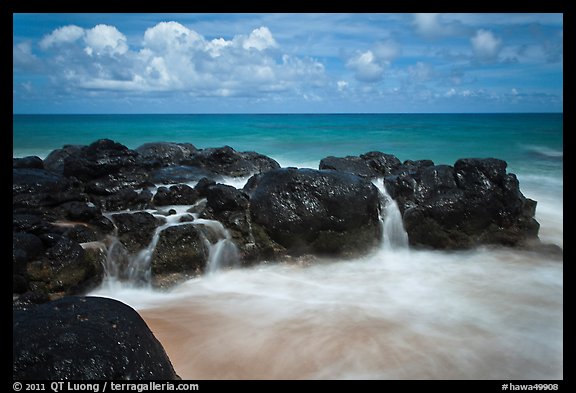 Balsalt and surf motion. Kauai island, Hawaii, USA (color)