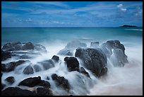 Rock with water motion and Mokuaeae island. Kauai island, Hawaii, USA ( color)