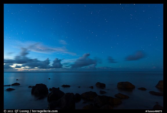 Rocks, ocean, and stars. Kauai island, Hawaii, USA