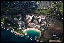Aerial view of Cove and resort. Honolulu, Oahu island, Hawaii, USA (color)