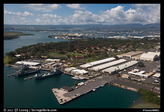 Aerial view of Hickam AFB and Pearl Harbor. Oahu island, Hawaii, USA (color)