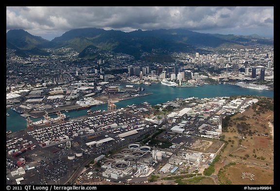Aerial view of harbor. Honolulu, Oahu island, Hawaii, USA (color)