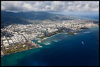 Aerial view of parks and city. Honolulu, Oahu island, Hawaii, USA ( color)