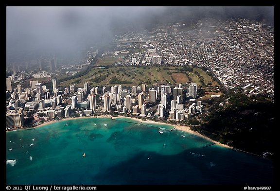Aerial view of Kapiolani Park. Honolulu, Oahu island, Hawaii, USA (color)