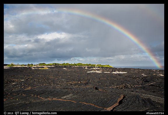 Rainbow over lava fields, Kalapana. Big Island, Hawaii, USA
