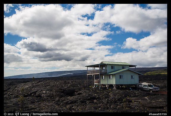 House built over fresh lava fields. Big Island, Hawaii, USA