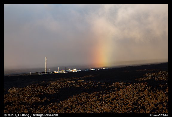 Mauna Loa Observatory and rainbow. Big Island, Hawaii, USA
