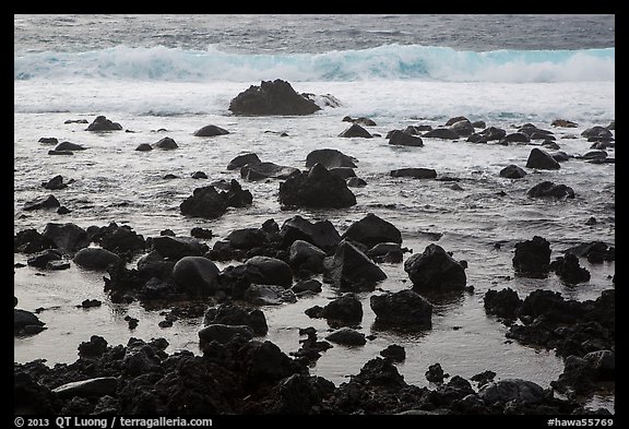 Volcanic rocks and surf, Pohoiki. Big Island, Hawaii, USA