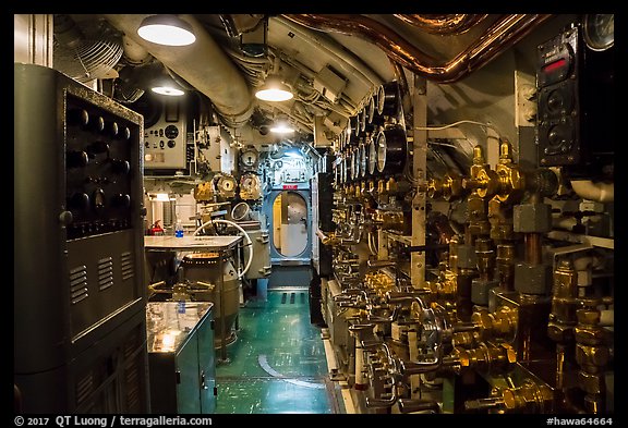 Inside of USS Bowfin submarine, Pearl Harbor. Oahu island, Hawaii, USA (color)