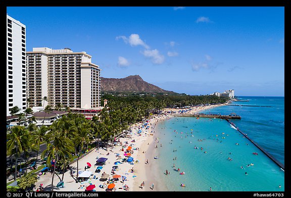 Aerial view of Kuhio Beach. Honolulu, Oahu island, Hawaii, USA