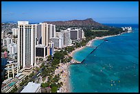 Aerial view of Waikiki Beach, skyline, and Diamond Head. Honolulu, Oahu island, Hawaii, USA ( color)