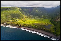 Aerial view of beach and Waipio Valley. Big Island, Hawaii, USA ( color)