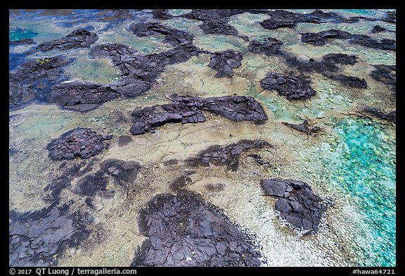 Aerial view of lava rocks and Kapoho tidepools. Big Island, Hawaii, USA