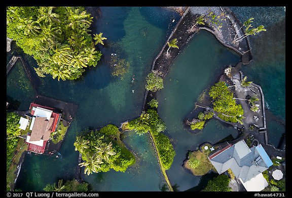Aerial view of Champagne Ponds looking down. Big Island, Hawaii, USA