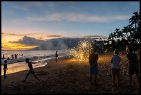 Forth of July fireworks on beach, Kihei. Maui, Hawaii, USA ( color)